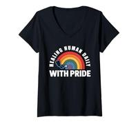 Mujer Sanación Humana Diaria con Pride Doctor Rainbow Medical Camiseta Cuello V