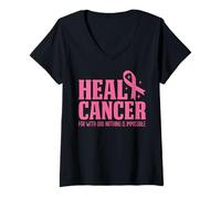 Mujer Sanar el cáncer Porque con Dios Nada es Imposible Cáncer de Mama Camiseta Cuello V