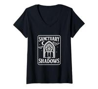 Mujer Sanctuary of Shadows Gótico Misterio Oscuro Fantasía Gráficos Camiseta Cuello V