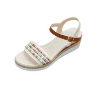 Mujer Sandalias de Cuña Verano Punta Abierta Cómodo Transpirable Zapatos Ortopédico Mujeres Verano Casual con Perlas Sandalias de Caminar Vacaciones en la Playa, T Beige, 39 EU