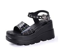 Mujer sandalias de plataforma Góticas Zapatos tacón Araña Cuña Puntera abierta Hebilla metálica ajustable Gruesas Punk Verano tacones alto Para fiestas escolares negocios trabajo playa citas(Black shi