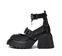Mujer sandalias de plataforma Góticas Zapatos tacón Con tachuelas Gruesas Botines Cierre hebilla Punta cerrada Bloque Punk Verano tacones alto Para fiestas escolares trabajo bailes citas Negro 3.34IN(