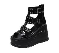 Mujer sandalias de plataforma Góticas Zapatos tacón Con tachuelas Gruesas Cuña Botines Cierre Huecos Puntera abierta Bloque Punk Verano tacones alto Para fiestas escolares trabajo baile Negro 3.93 IN(
