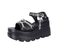 Mujer sandalias de plataforma Góticas Zapatos tacón Cuña Gruesas Puntera abierta Cadena de corazón Dije de estrella Bloque Punk Verano tacones alto Para fiestas escolare negocios trabajo citas 3.74 IN
