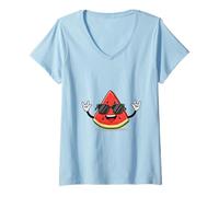 Mujer Sandía Divertido Humano Fresco Sombras Brazos Piernas Verano Sol Camiseta Cuello V