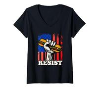 Mujer Sandwich Activism USA Flag Protest Fist Humor Men Women Camiseta Cuello V