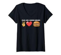 Mujer Sándwich de Amor y Pollo de Paz, sándwich de Amor Divertido Camiseta Cuello V
