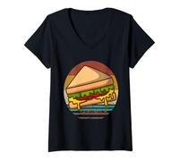 Mujer Sándwich Divertido Amante de la Comida rápida Vintage Chicas Camiseta Cuello V