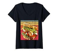 Mujer Sándwich Divertido Amante de la Comida rápida Vintage Chicas Camiseta Cuello V