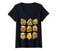 Mujer Sándwich Divertido Amante de la Comida rápida Vintage Chicas Camiseta Cuello V