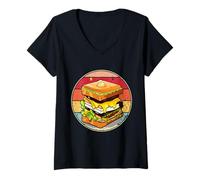 Mujer Sándwich Divertido Amante de la Comida rápida Vintage Chicas Camiseta Cuello V