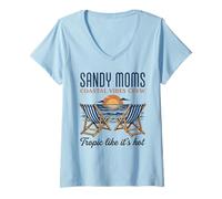 Mujer Sandy Moms Beach Crew Tropical Vacaciones de Verano Camiseta Cuello V