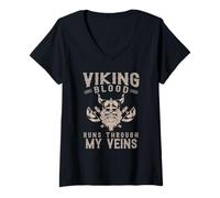 Mujer Sangre Valhalla Mitología Nórdica Odin Escandinavia Vikingo Camiseta Cuello V