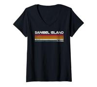 Mujer Sanibel Island Florida Diseño Retro Isla Sanibel FL Camiseta Cuello V