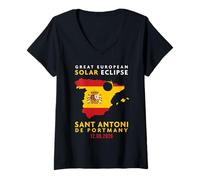 Mujer Sant Antoni de Portmany, España Eclipse Solar Total 2026 Camiseta Cuello V