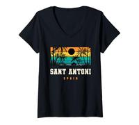 Mujer Sant Antoni España Playa Ibiza Isla Atardecer Diseño Camiseta Cuello V