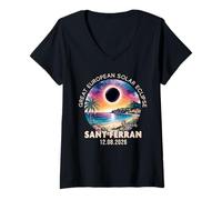 Mujer Sant Ferran, España Gran Eclipse Solar Europeo 2026 Camiseta Cuello V