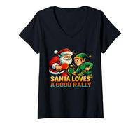 Mujer Santa ama un Buen Rally Holiday Pickleball Elf Camiseta Cuello V