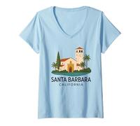 Mujer Santa Bárbara Beach Retro California Surf Isla Vista Misión Camiseta Cuello V