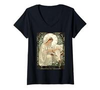 Mujer Santa brígida patrona Santa todaclasede Irlanda con Vaca Blanca Camiseta Cuello V