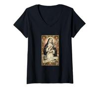Mujer Santa Catalina de Siena Católica Camiseta Cuello V