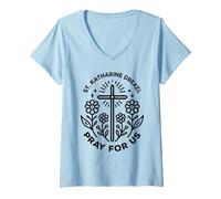 Mujer Santa Catalina Drexel ruega por nosotras Mujeres católicas Camiseta Cuello V