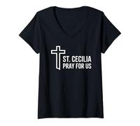 Mujer Santa Cecilia ruega por Nosotros Patrona de la música católica Camiseta Cuello V