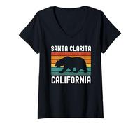 Mujer Santa Clarita California Bear Retro 661 Río Santa Clara Camiseta Cuello V