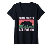 Mujer Santa Clarita California Bear Retro 661 Río Santa Clara Camiseta Cuello V