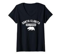 Mujer Santa Clarita California Bear Retro 661 Río Santa Clara Camiseta Cuello V