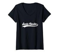 Mujer Santa Clarita California Vintage Cursiva US Ciudad Nombre Retro Camiseta Cuello V