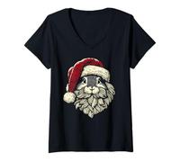 Mujer Santa Claus Conejo Gris Conejo Navidad Vintage Artístico Camiseta Cuello V