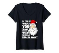 Mujer Santa Claus Dime Lo Que Quieres Divertido Navidad Camiseta Cuello V