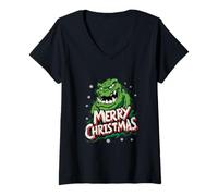 Mujer Santa Claus Merry Christmas Monster - Figura Decorativa navideña Camiseta Cuello V
