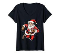 Mujer Santa Claus Navidad Fútbol Americano Navidad Camiseta Cuello V