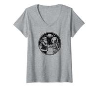 Mujer Santa Claus se Encuentra con un ser Extraterrestre Extraterrestre Espacial Camiseta Cuello V