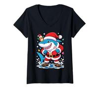 Mujer Santa Costume For Kids Boys Adults Funny Shark Christmas Camiseta Cuello V
