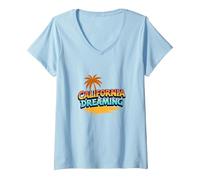 Mujer Santa Cruz California Dreaming Surf Beach Graphic para Hombre Camiseta Cuello V, Azul Bebé, XXL