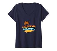 Mujer Santa Cruz California Dreaming Surf Beach Graphic para Hombre Camiseta Cuello V, Azul Marino, XL