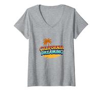 Mujer Santa Cruz California Dreaming Surf Beach Graphic para Hombre Camiseta Cuello V, Gris Jaspeado, XXL