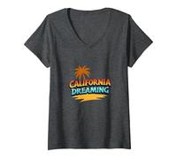 Mujer Santa Cruz California Dreaming Surf Beach Graphic para Hombre Camiseta Cuello V, Jaspeado Oscuro, XL