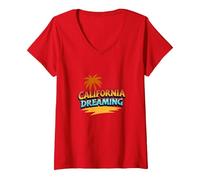 Mujer Santa Cruz California Dreaming Surf Beach Graphic para Hombre Camiseta Cuello V, Rojo, XXL