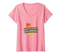 Mujer Santa Cruz California Dreaming Surf Beach Graphic para Hombre Camiseta Cuello V, Rosado, XL