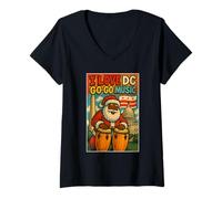 Mujer Santa DC Go-Go Music- Ropa Urbana navideña Camiseta Cuello V