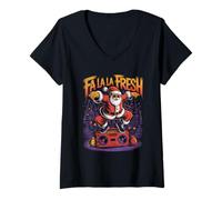 Mujer Santa DJ Fresh Fiesta de Navidad Camiseta Cuello V