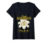 Mujer Santa Escolástica Santos Católicos Lirio Pureza Camiseta Cuello V