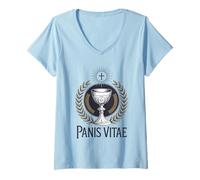 Mujer Santa Eucaristía Misa Latina Católica Camiseta Cuello V