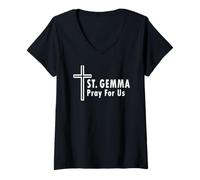 Mujer Santa Gemma ruega por Nosotros Cruz de la devoción católica Camiseta Cuello V