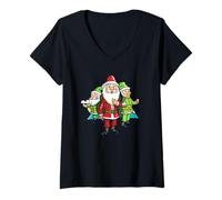 Mujer Santa Geocaching con Sus Elfos - Christmas Geocaching Camiseta Cuello V