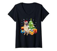 Mujer Santa German Shepherd Dog Christmas Tree Gifts Xmas Matching Camiseta Cuello V